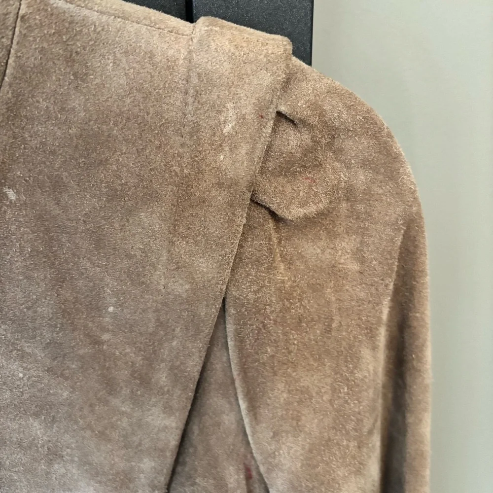 Vintage Le Soleil Suede Jacket Tan Puff Shoulder 80s Cropped Button Front​